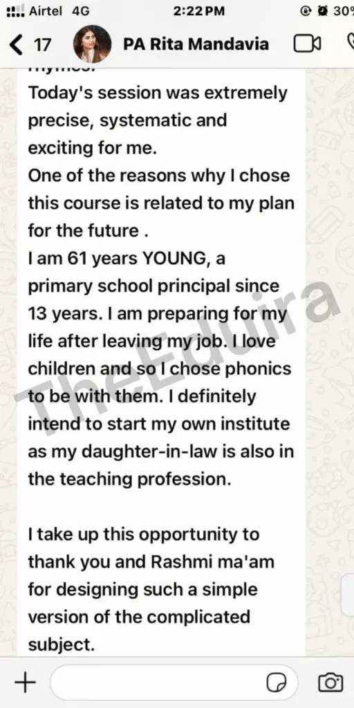 Teacher testimonial message
