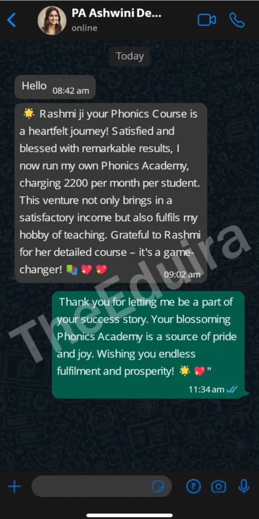 Teacher testimonial message