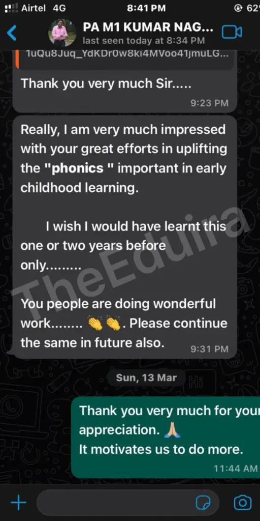 Teacher testimonial message